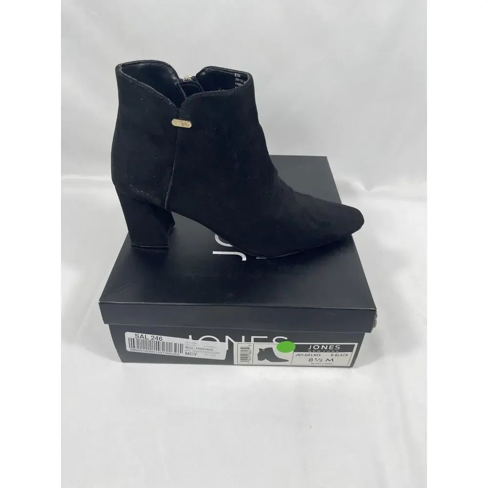 Jones New York Shoes Women's Size 8.5 Black Delno Booties Heels Block Zip Suede - Picture 2 of 7